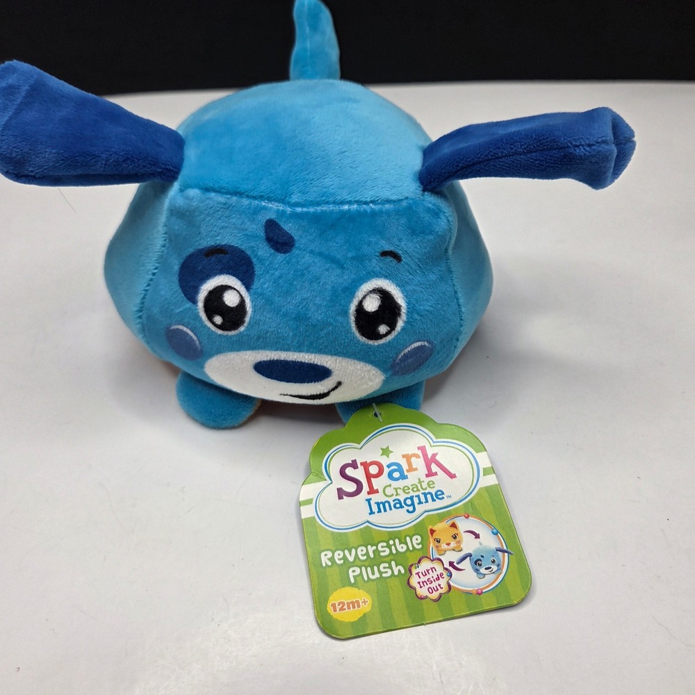 Spark Create Imagine Reversible Plush Dog Cat Blue Orange Flip Toy NWT
